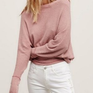 FREE PEOPLE Drippy Mercury cropped thermal waffle knit long sleeve shirt
